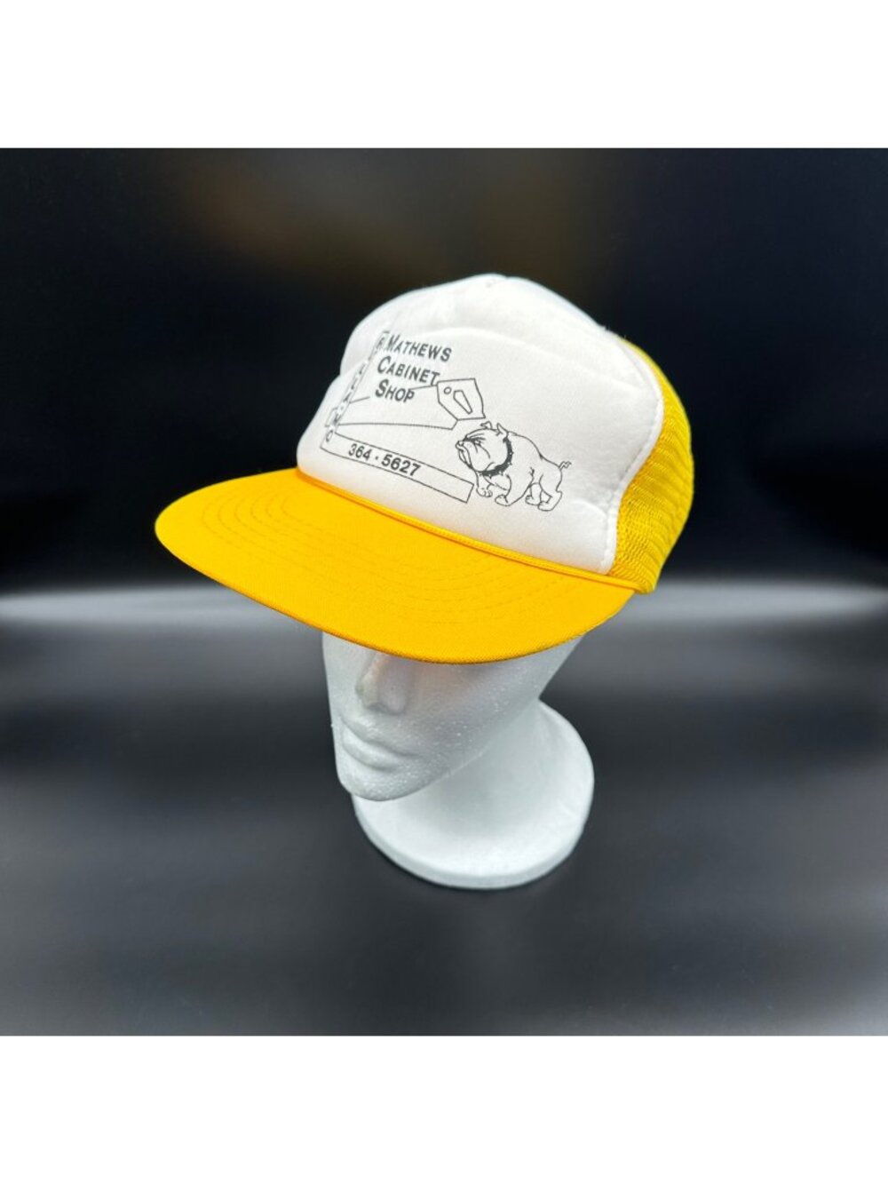 Vintage Snapback Hat Cap Yellow Foam Front Mesh 1980s Bulldog Missouri Cabinets